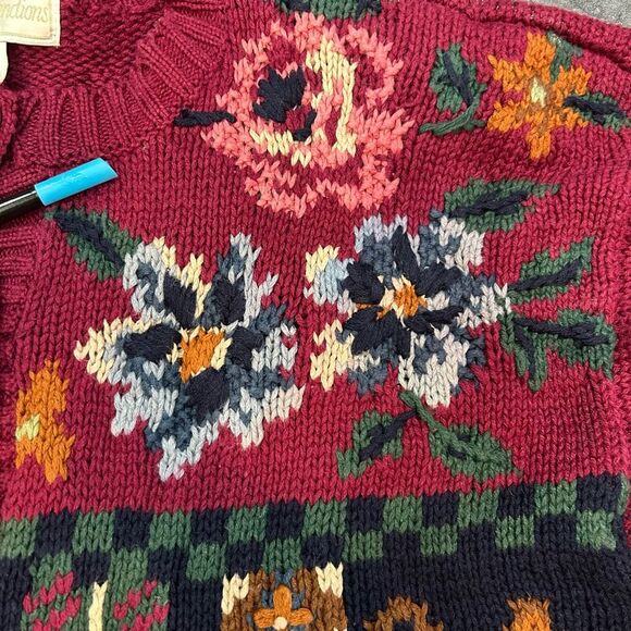 Vintage ID Distinctions Large Red Burgundy Floral Knit Sweater - Picture 4 of 8